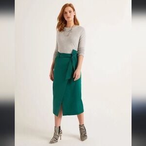 Boden Emerald Green Belted Wrap Midi Skirt‎ US 12 UK 16 Knee Length